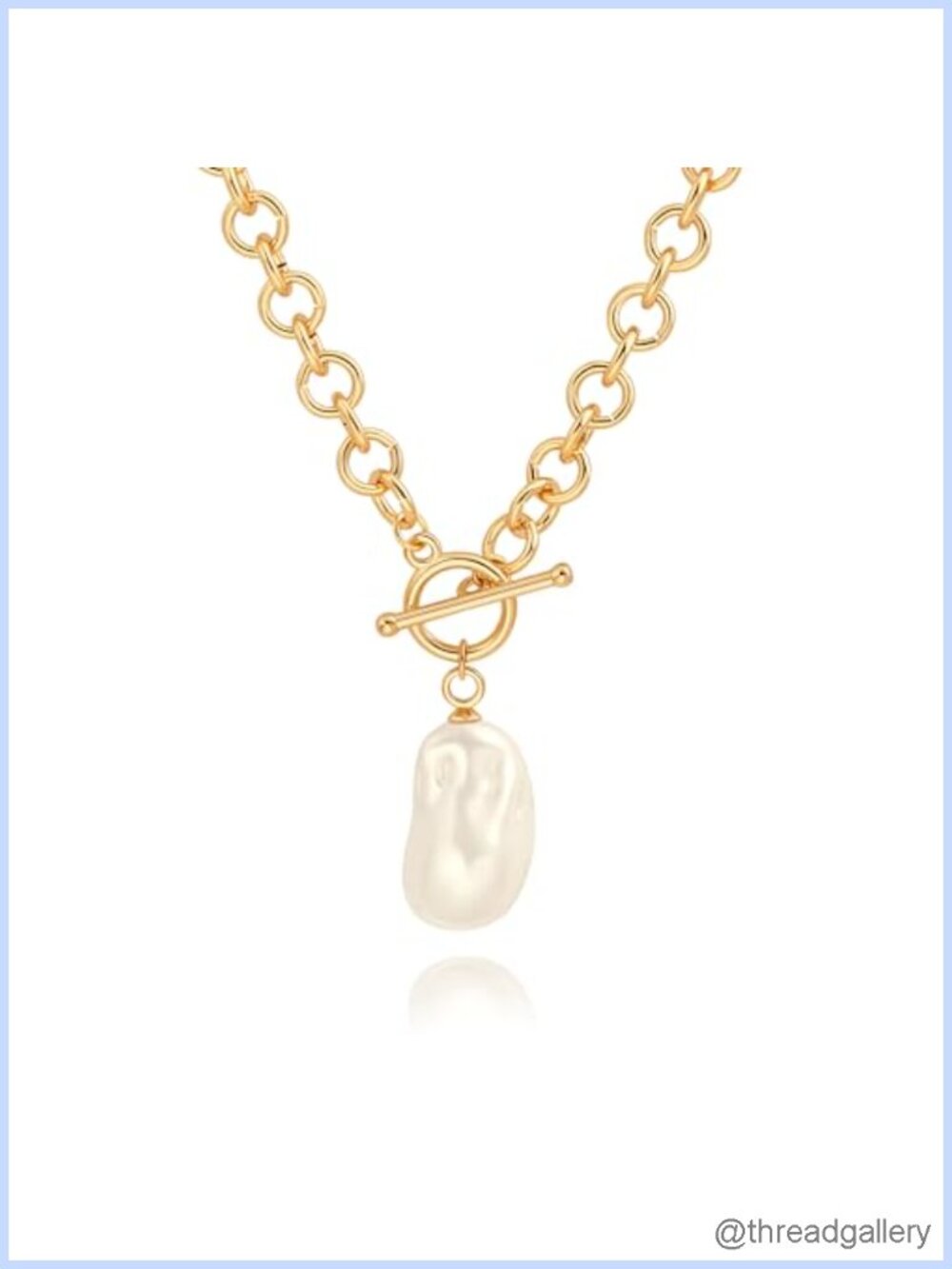 18k Gold Plated Chain Link Necklace with Baroque Pearl Pendant for Women